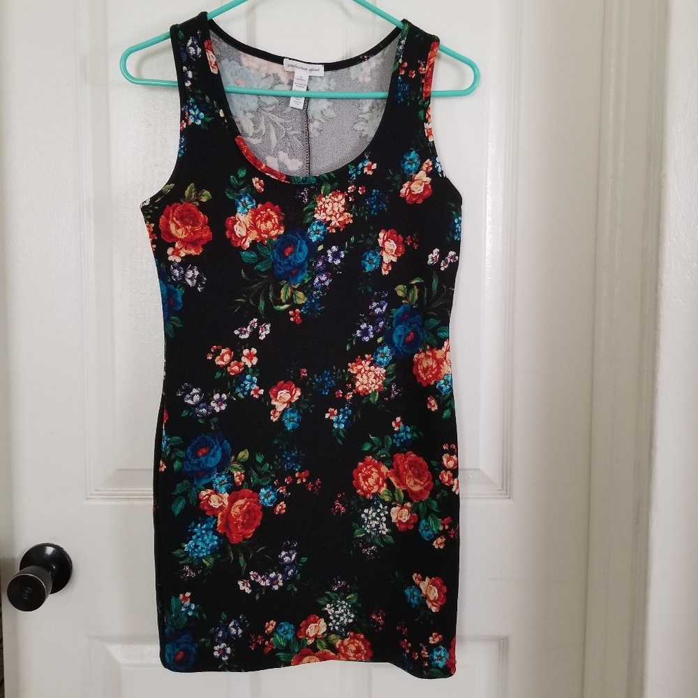 Black floral tank dress